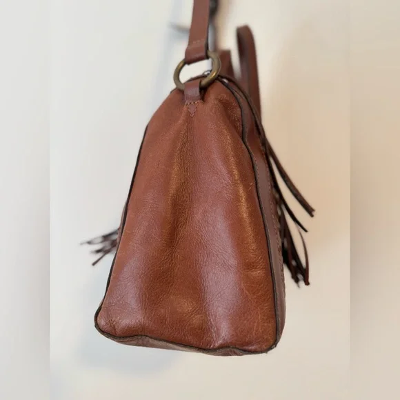 NOONDAY COLLECTION “Monterey” Russet Brown Leather Satchel with fringe - Picture 6 of 12